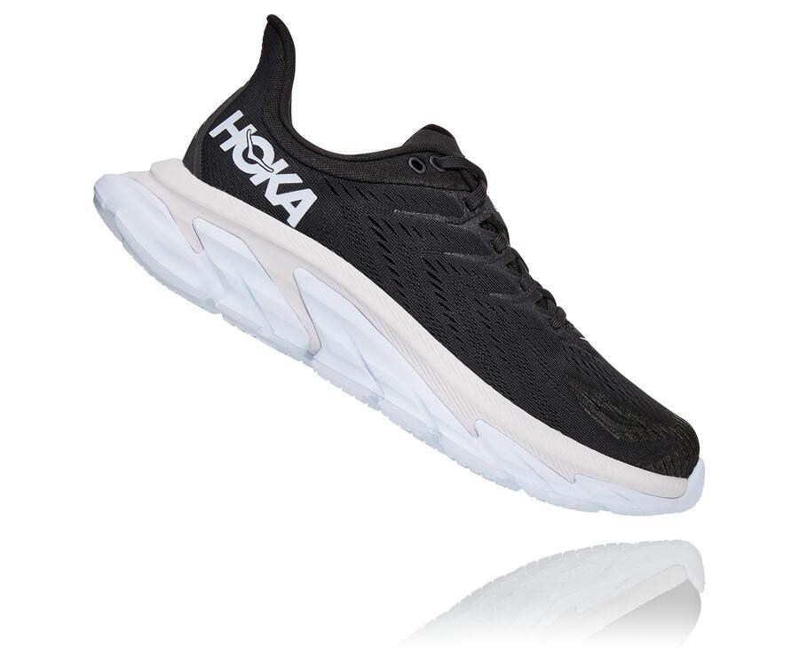 Hoka One One Mens Running Shoes - Clifton Edge - Black/White - SEKV92873